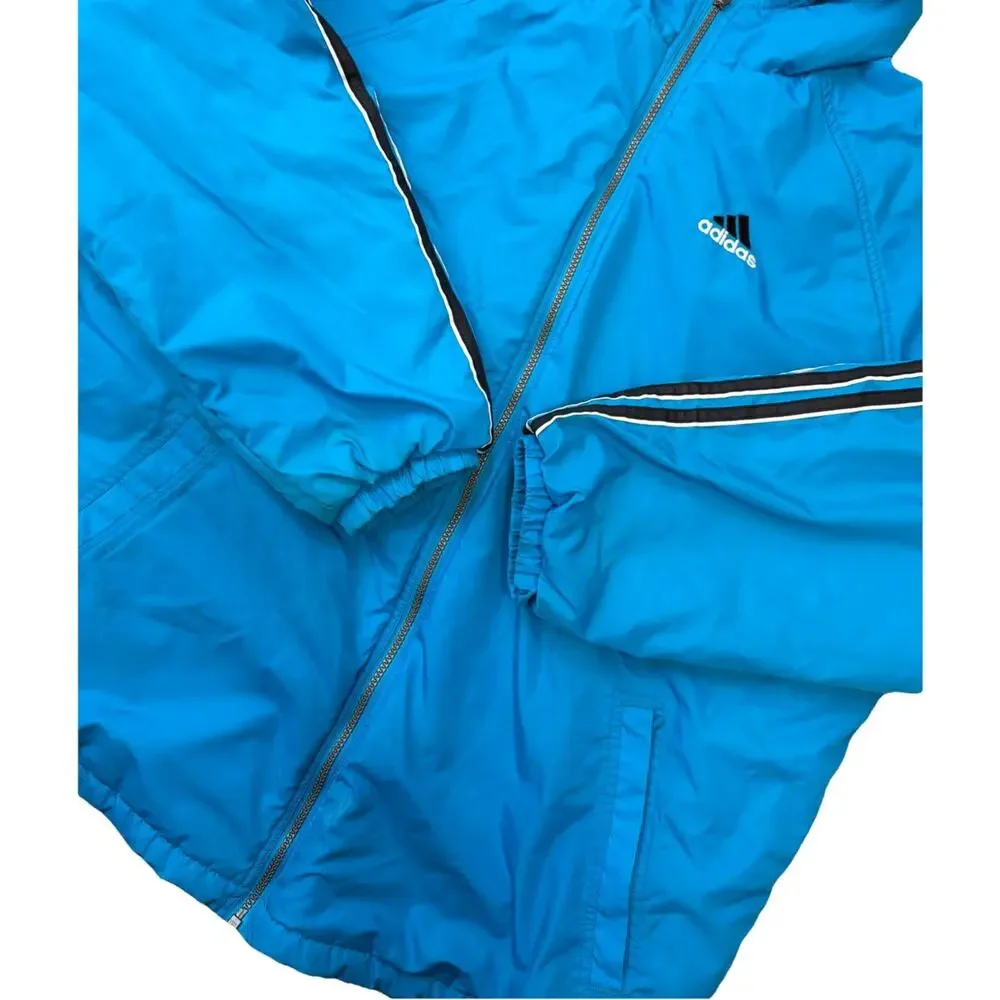 Vtg Adidas Reversible Aqua/Gray Hooded Jacket‎ Sz Large Retro Windbreaker Y2K